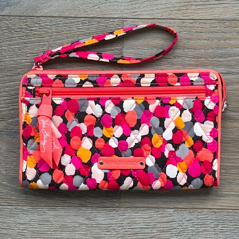 Vera Bradley Top Zip Wallet Wristlet in Pink Pixie Confetti Polka Dot- 4”x7.5” - Picture 2 of 7